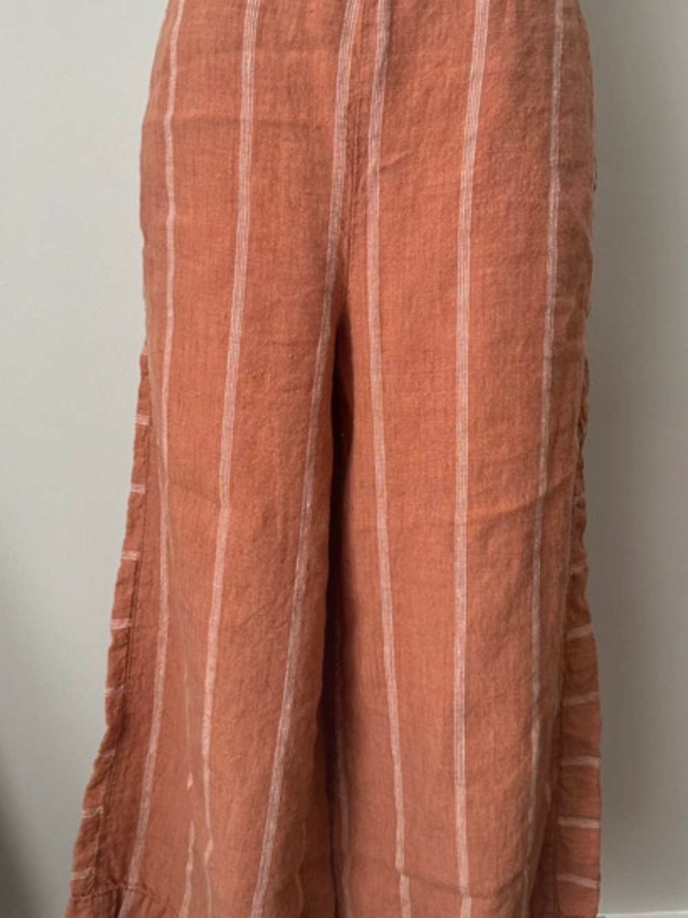 Anthropologie Wide-Leg Striped Linen Pants in Rust and White